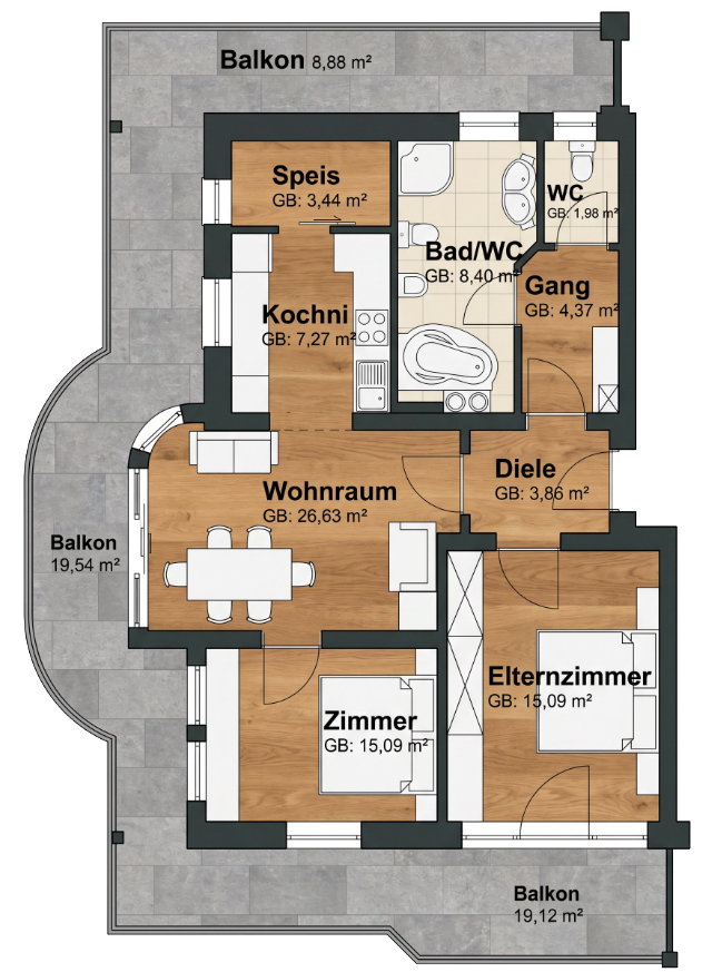 Grundriss Ferienwohnung Zenzal und Stanis